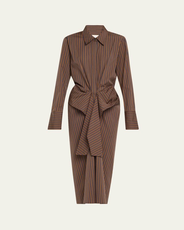 Mila Pinstripe Draped Shirtdress